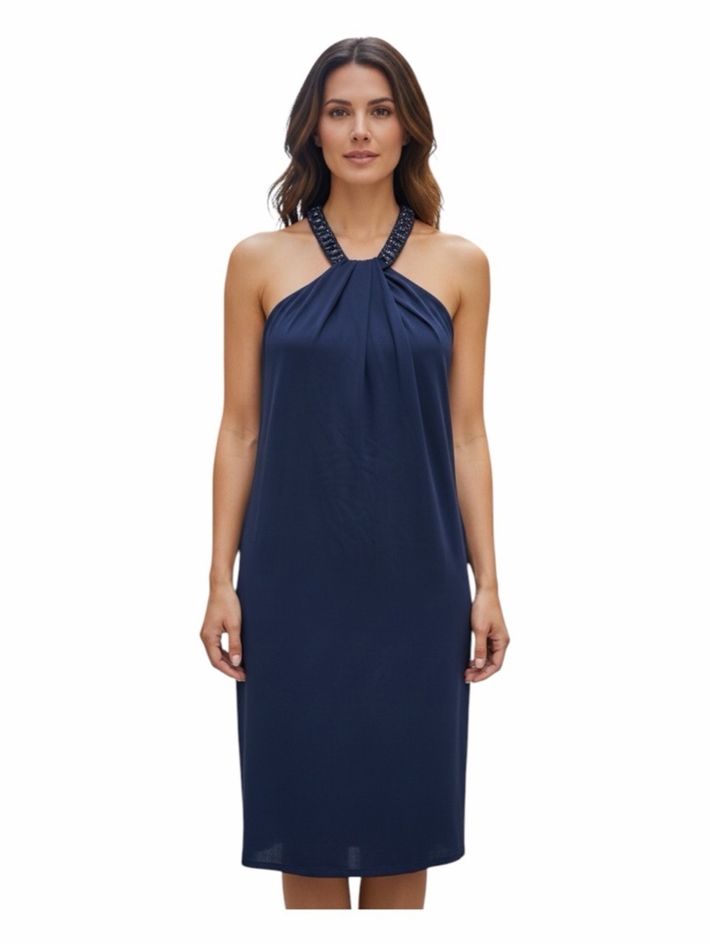 New Tommy Bahama Jersey Halter Dress M Blue Beach Cruise Resort Travel Coastal - Picture 1 of 12